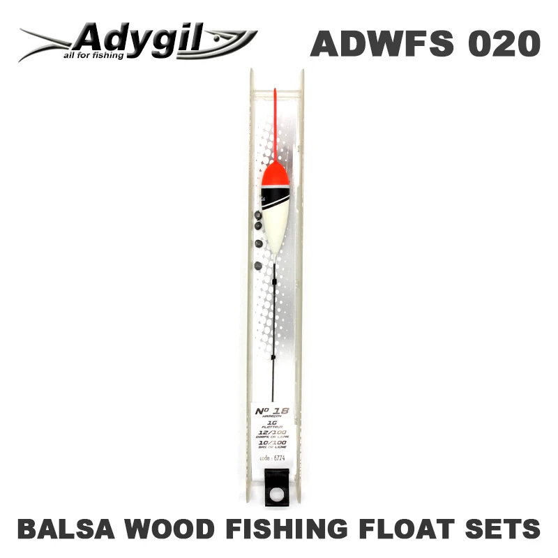 Adygil-Juego de flotadores de pesca de madera de Balsa, flotación ADWFS 020, 1g, de 80cm longitud de línea, tamaño del gancho #18, 5 unids/lote