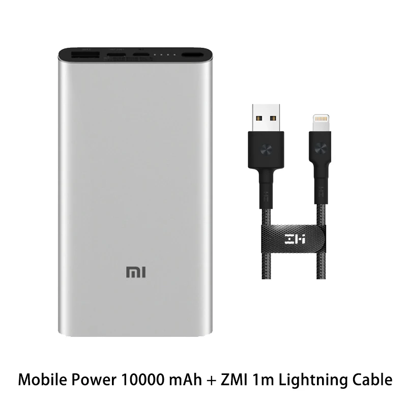 SilverZMI 1Lightning Xiaomi Mi 3 Pro 10000 мАч Внешний аккумулятор Двусторонняя Быстрая зарядка USB-C Двойной вход выход PLM12ZM 10000 мАч Внешний аккумулятор для мобильного телефона - Цвет: SilverZMI 1Lightning