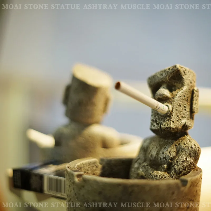 

Creative Resin Moai Figurines Ashtray Easter Statue Home Decoration Portable Cigarette Cigar Ashtray for Car Smoking Accessories