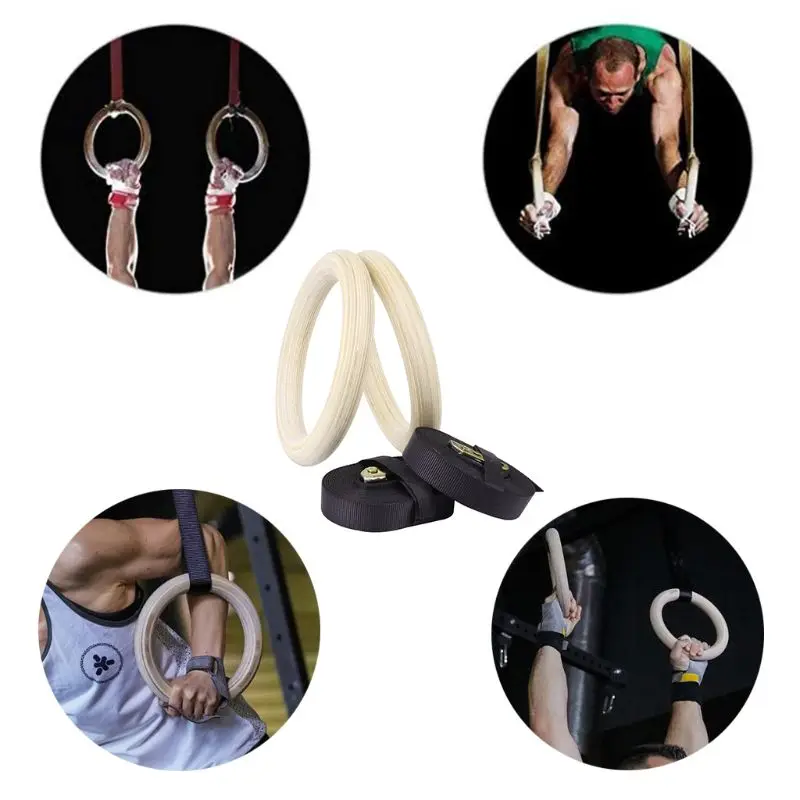

Gym Rings, Wood Gymnastic Rings with 15ft Adjustable Straps, Heavy Duty Gym Equipment for Cross-Training Workout, Stren