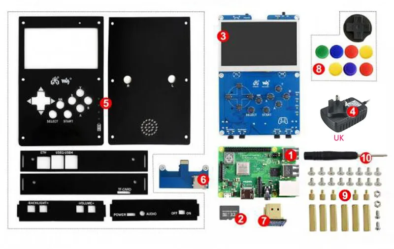 (UK) with 3B plus Raspberry Pi GamePi43 портативная Ретро игровая консоль на основе - Комплект: (UK) with 3B plus