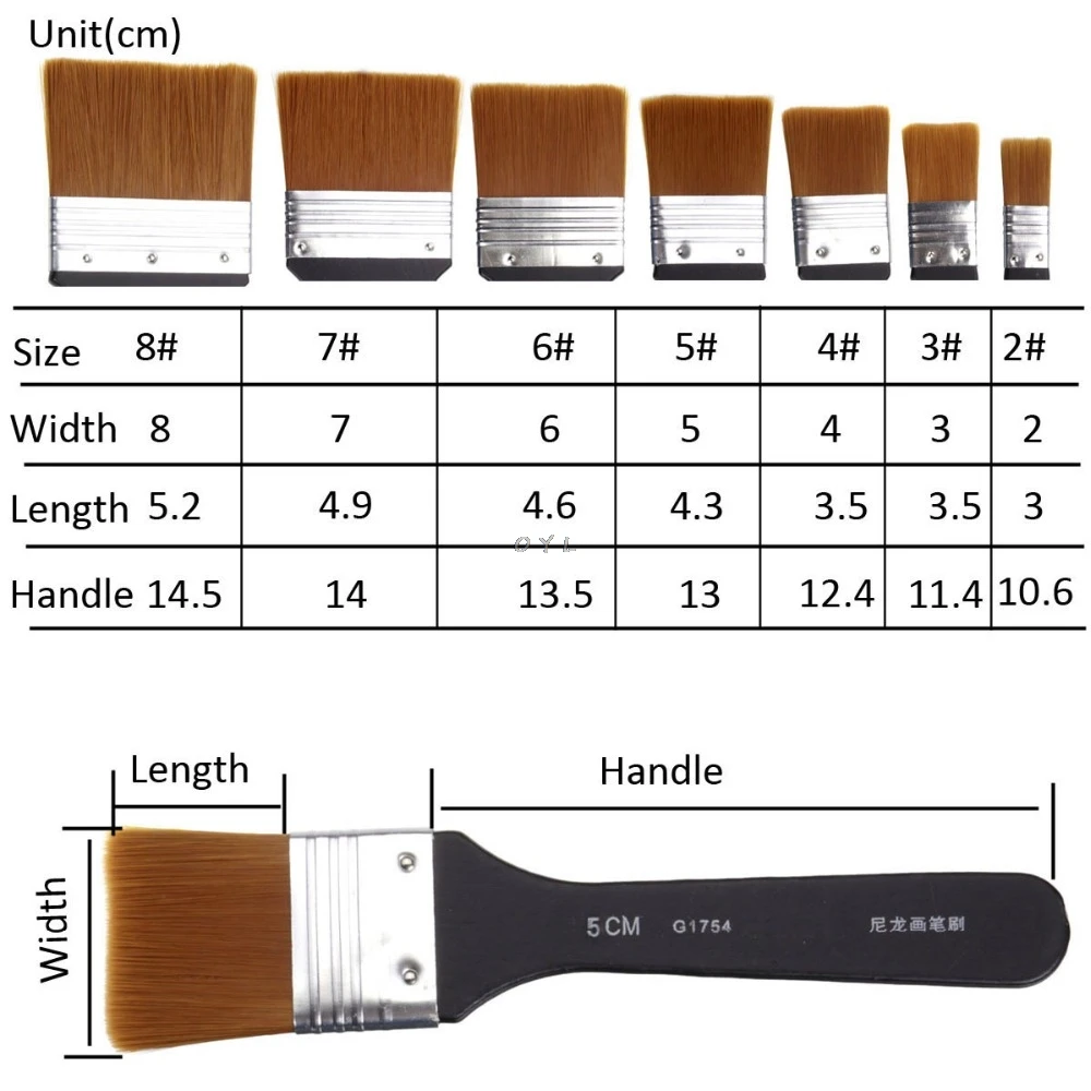 

1pc Flat Tips Artist Brush Nylon Hair Oil Painting Watercolor Paint Art Pen 7 Models