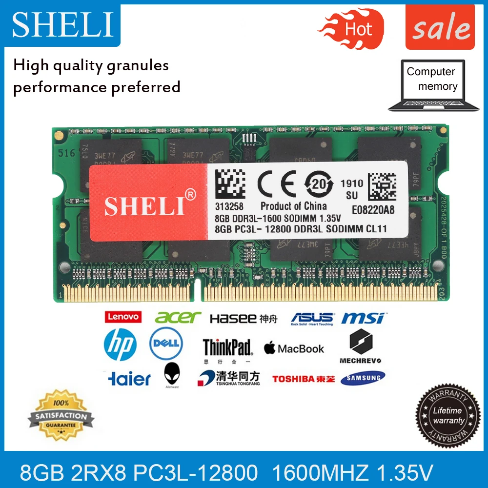 Память для ноутбука SHELI 8GB 2RX8 DDR3L-12800 1600Mhz 1,35 V SODIMM ram