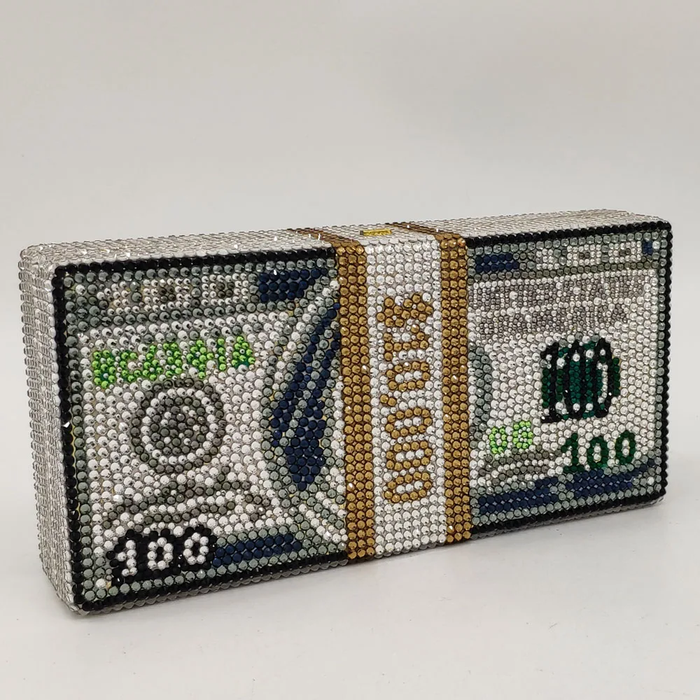 Двойной цветок USD100 стоимость наличные женские кристалл коробка клатч вечерние