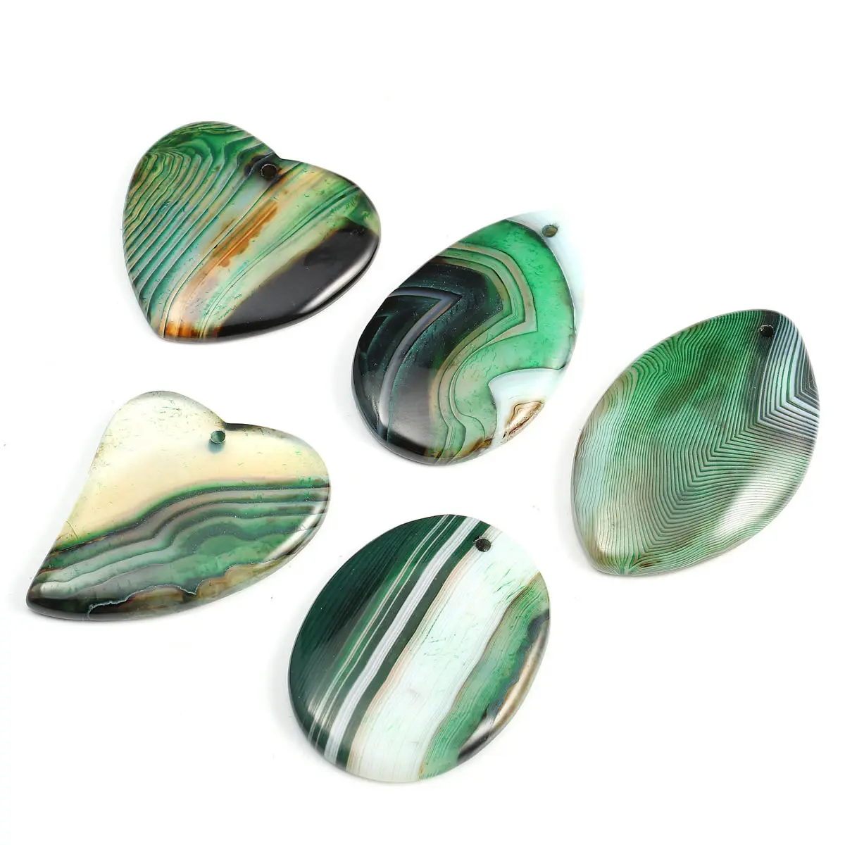 

5pcs / Lot Green Striped Agates Pendant Reiki Healing Natural Stone Meditation Amulet DIY Jewelry Natural Stone Charms