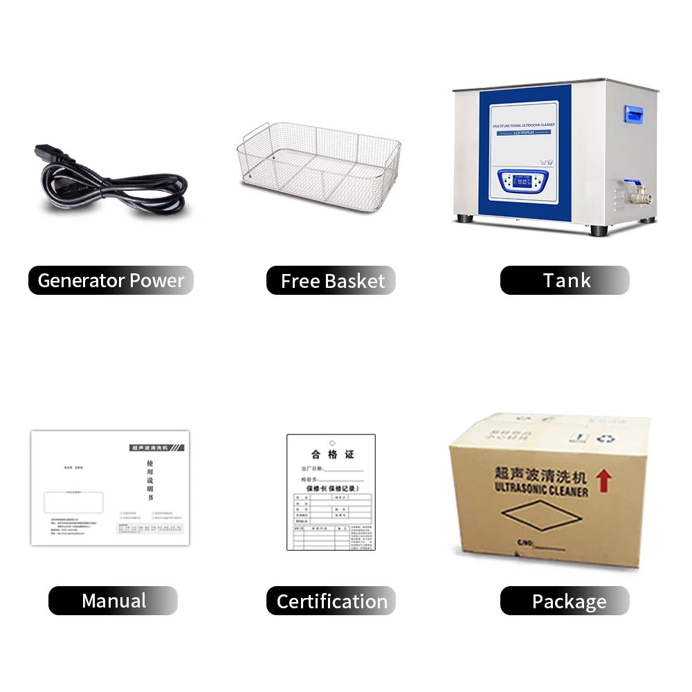 

GENNEG 15L Ultrasonic Cleaner Degassing Sweep Frequency Heated Timer Stainless Steel Oil Auto parts Ultrasonic Cleaning Machine