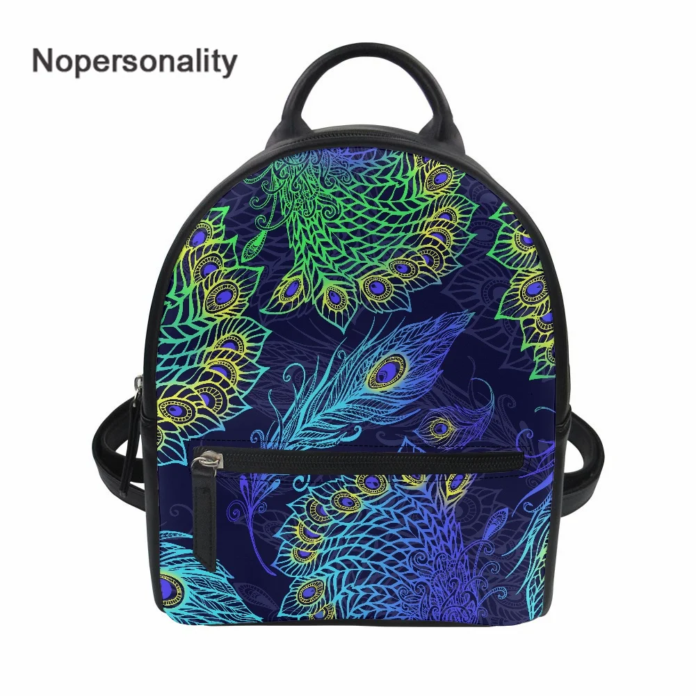 

Nopersonality Luxury Backpack Women's Gorgeous Peacock Feather Print Female Waterproof Leather Bag Daily Shoulder Bag for Girl