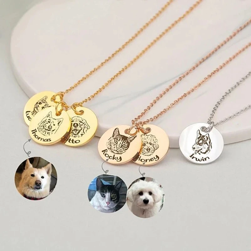 Personalized Pet Photo Disc Necklace For Women Engraved Date Name Necklaces Pendant Custom Animal Stainless Steel Jewelry Gifts