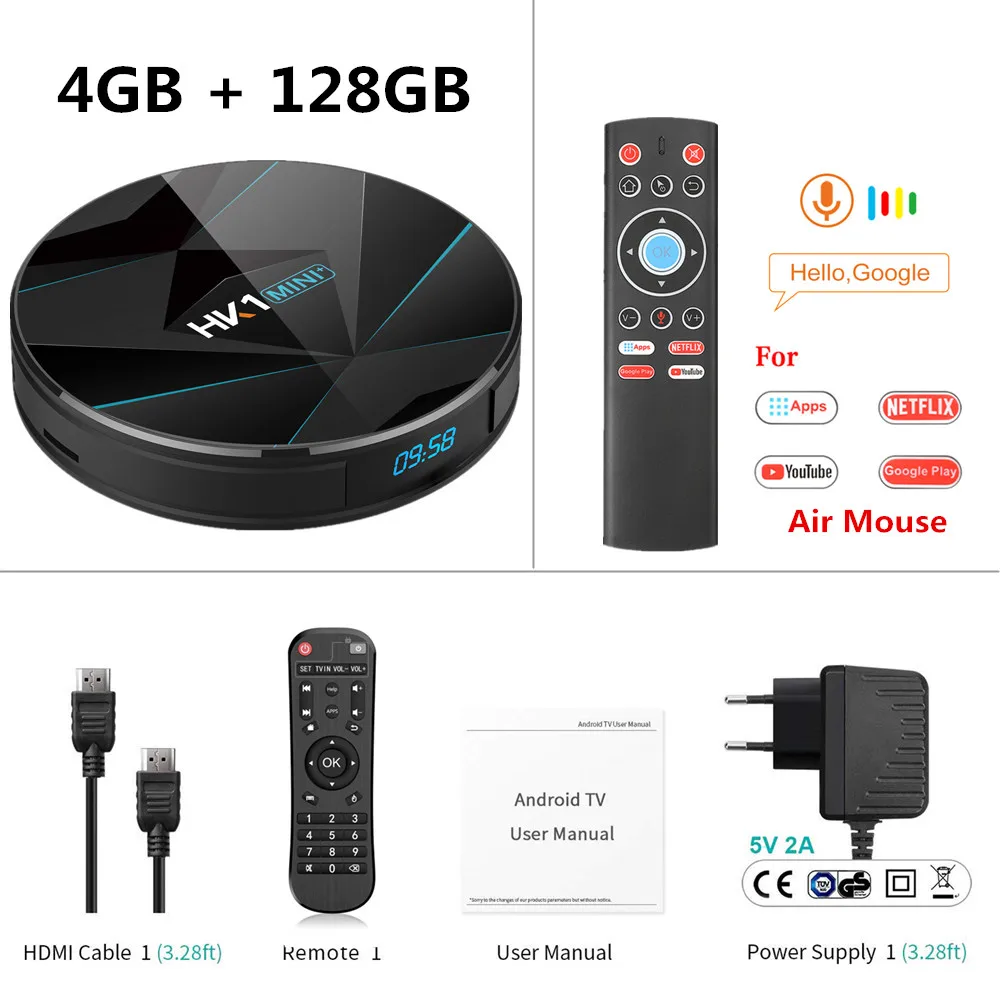 4G128G T1 Air mouse ТВ-бокс HK1 Mini plus Android 9,0 4GB 128GB 64GB 32GB Rockchip RK3318 2,4G/5G wifi 4K Google voice PK HK1 MAX A95X Android tv BOX - Цвет: 4G128G T1 Air mouse