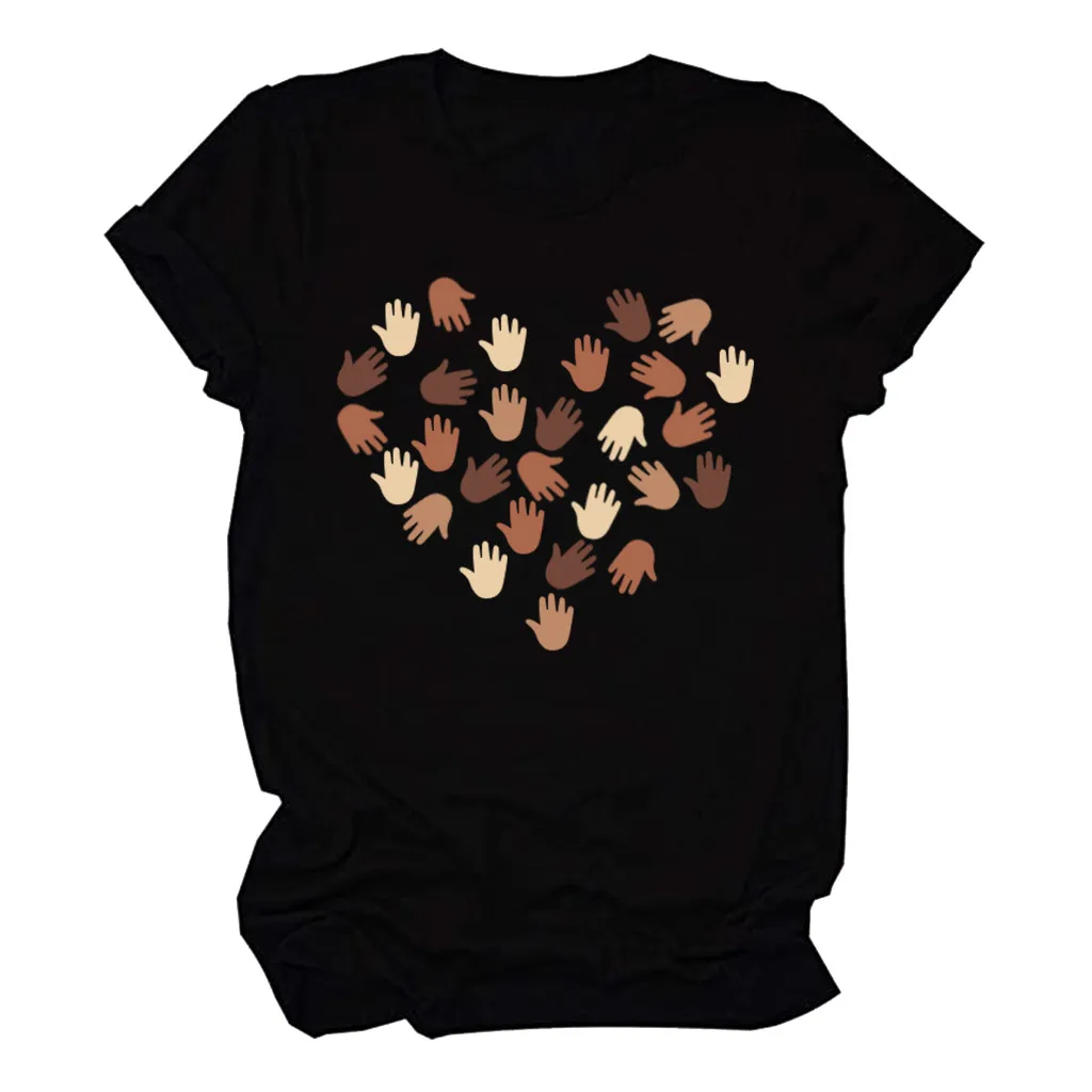 

Various Skin Color Letters Print Shirts Short Sleeve Tee Tops Tunic Blouse