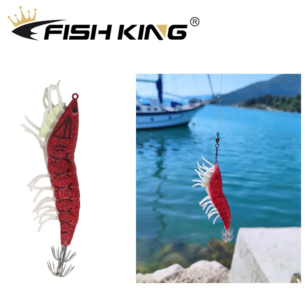 

FISH KING 13/20g Luminous Tail Squid Jigs Saltwater Fishing Lures 3D Eyes Artificial Bait Sea Fishing 3.0/3.5# Fishing Wobbler