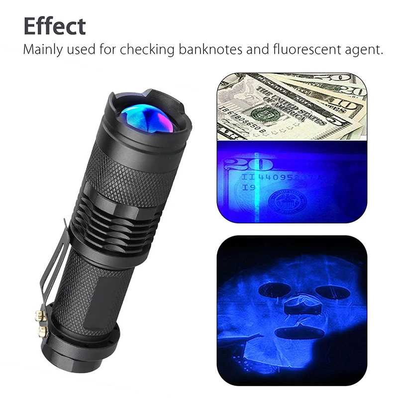

1pc Led UV flashlight Purple Ultra Violet AA battery Torch Lamp Flash light torch Black light for Money Cash Checker Detection