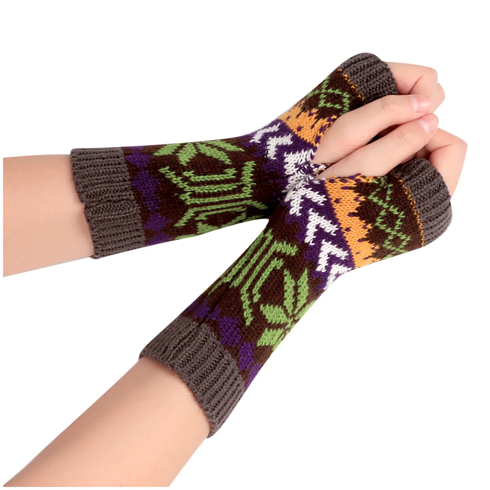 

Fashion Women Lady Striped Stitching Elbow Gloves Warmer Knitted Long Fingerless Gloves Elbow Mittens Christmas Accessories Gift