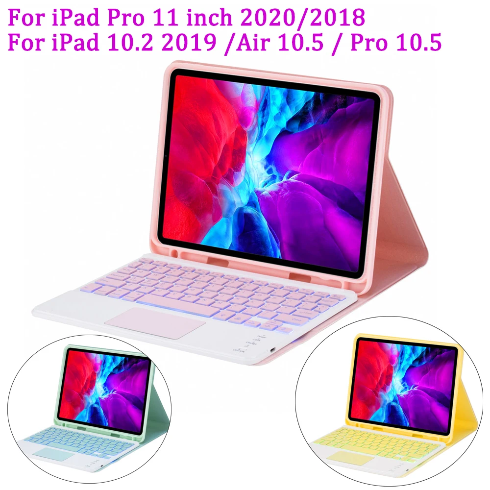 Чехол для iPad Pro 11 2018 2020 /iPad 10 2 2019/Pro 5/Air 5 с 7 цветной подсветкой Bluetooth тачпадом