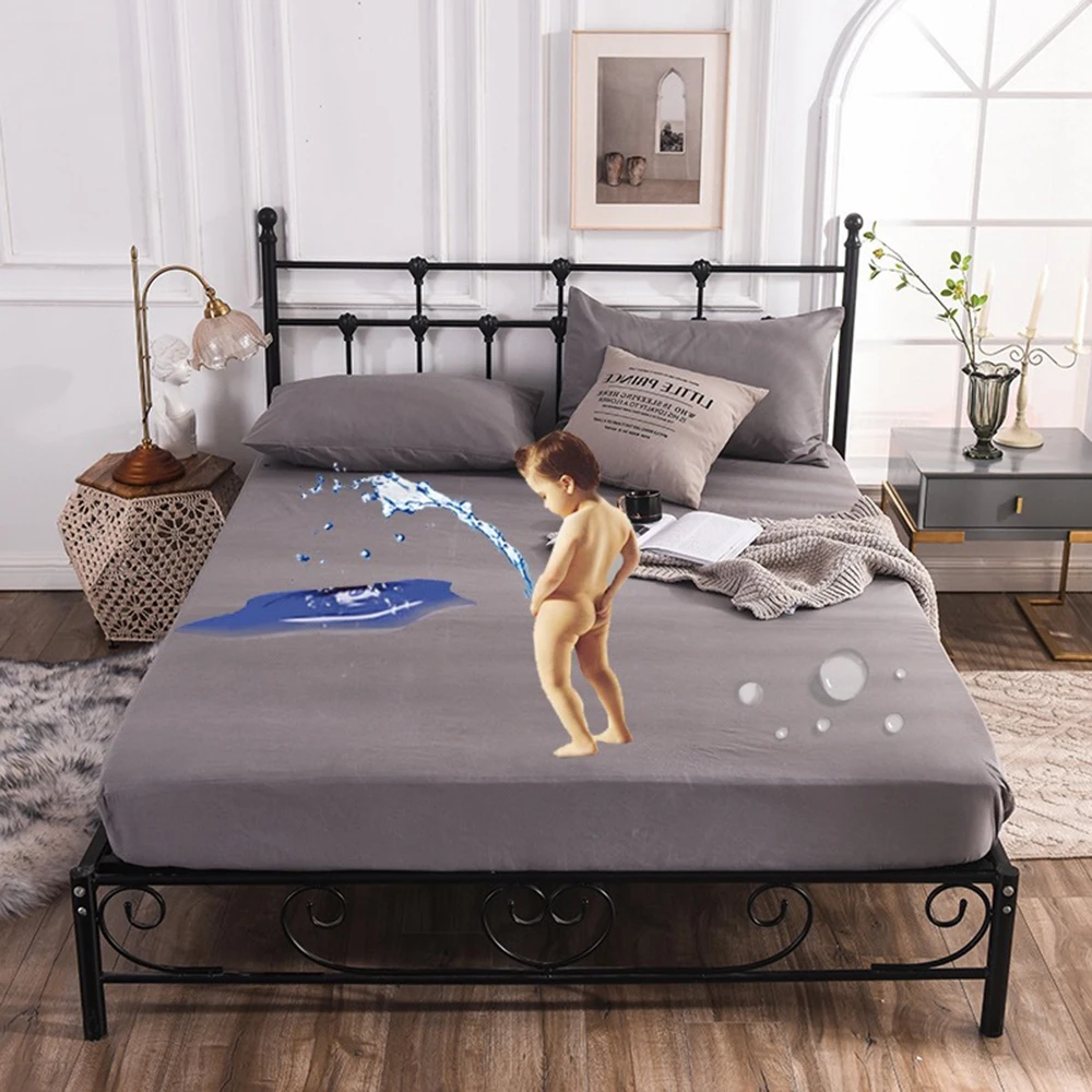 

Waterproof Mattress Cover Washable Bed Cover Solid Color King Bed Protector Weatherproof Mattress Topper For Bed