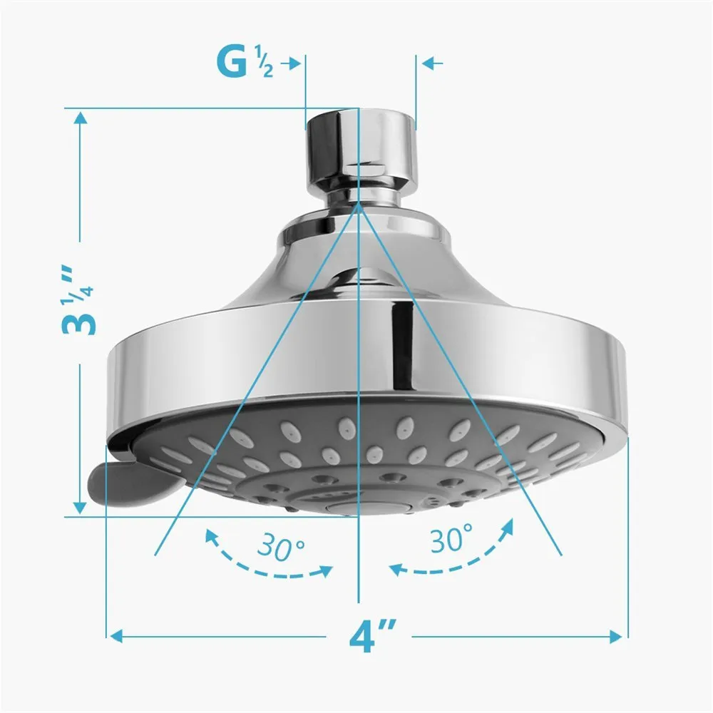

Shower Head High Pressure 4 Inch 5-setting Adjustable Shower Head Top Spray Durable High Quality Practical Delicate Convenience