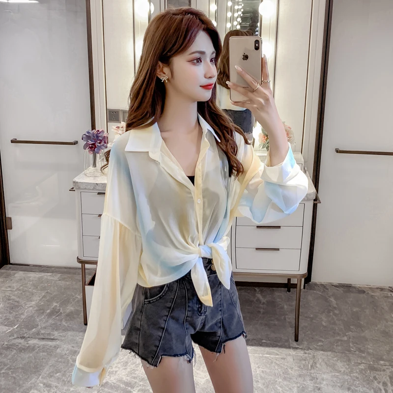 

Rainbow Reflective Women Kimono Cardigan Shirt Blouse Summer Thin Sunproof Chiffon Women Shirt Tops Beach Cover Up Blusas Mujer