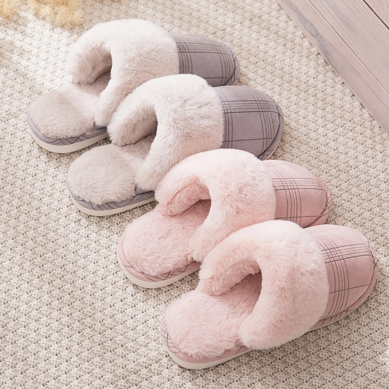 Women's slippers Fur Slippers Winter Warm Big Size 36-44 Plush Non Slip Home shoes Indoor Loves Couple Floor Shoes Bedroom