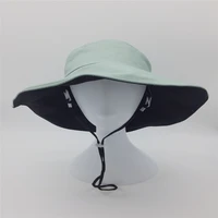 women solid bucket hat lady girls reversible thick cotton fisherman hat with wider brim and wind rope female sun prevent hats