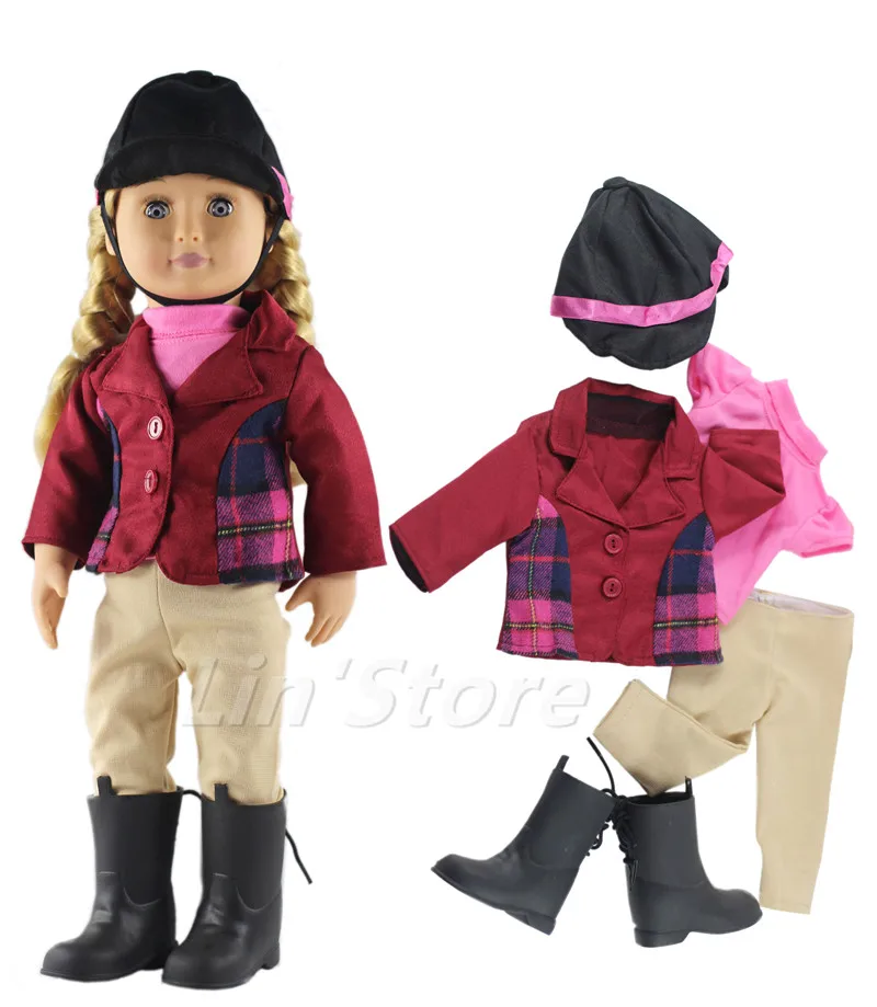 

Одежда для верховой езды, комплект из 5 предметов, пальто + жилет + штаны + шляпа + Сапоги Одежда для кукол наряд для американской куклы 18 дюймо...