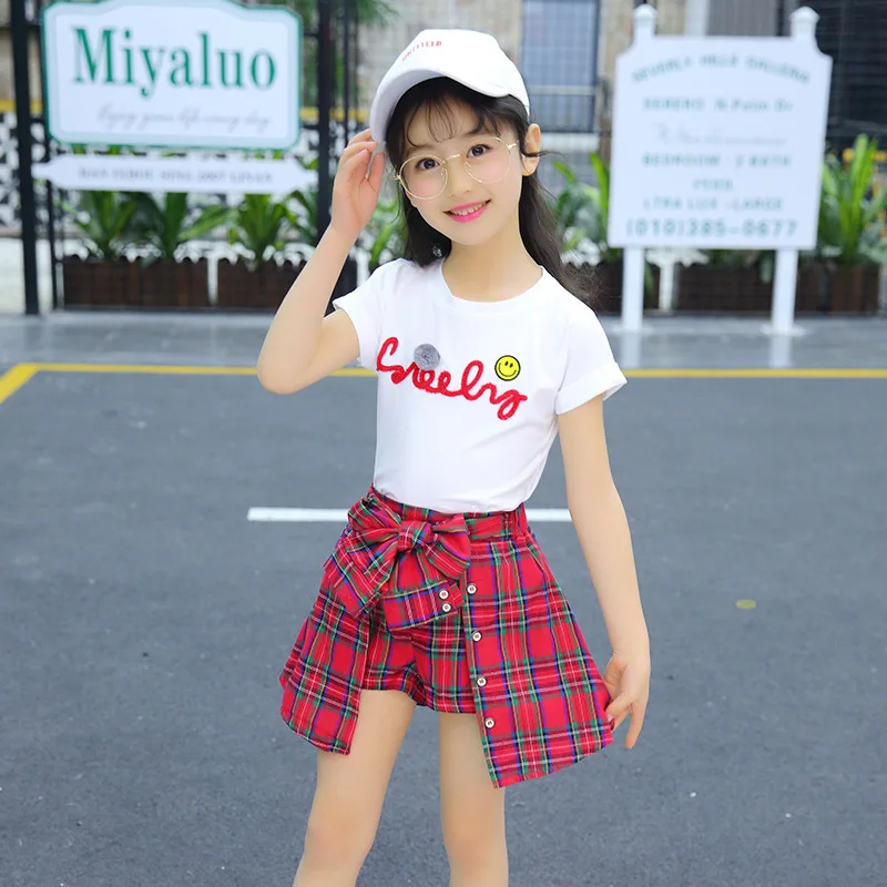 Комплект одежды для девочек детские летние комплекты футболка со смайликом +