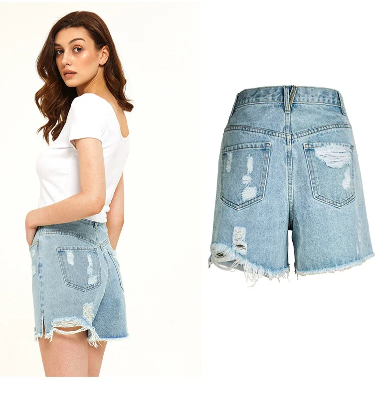 

Women High Waist Denim Shorts Ripped Hole Distressed Loose Fringed Short Jeans Summer Korean Mini Shorts Sexy Woman Hot Pants