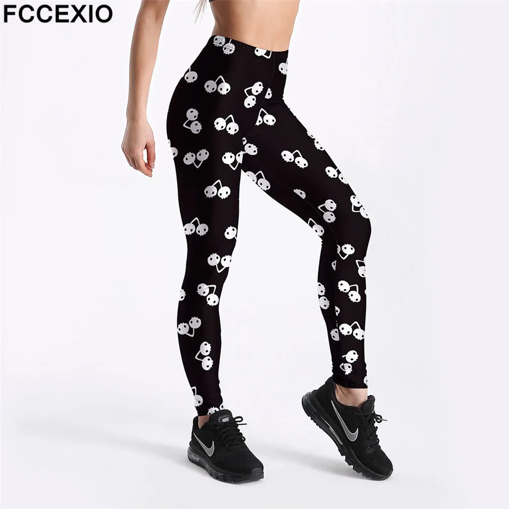 FCCEXIO 2021 New Pattern 3D Skull Head Print Women High Waist Legging Fashion  Fitness Elastic Skeleton Leggings