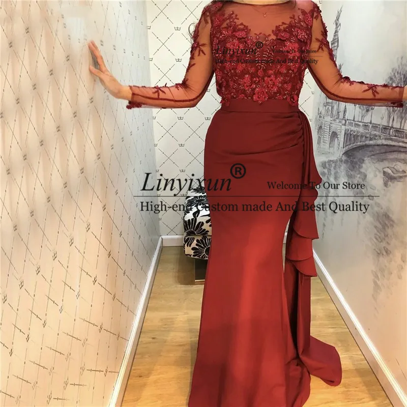 

Атласное платье-Русалка с круглым вырезом, с длинным рукавом