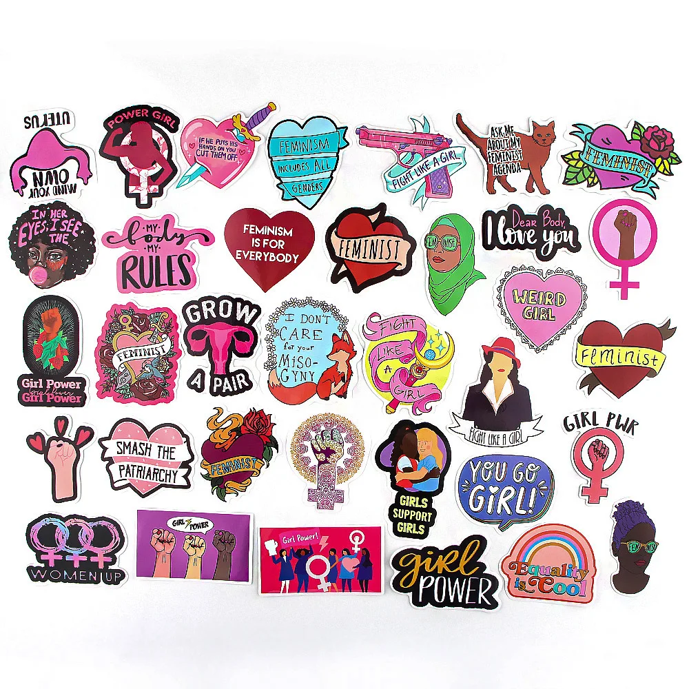 35 Uds mujeres tema Graffiti de etiqueta feminista para tel&eacute;fono Scrapbooking &aacute;lbum diario decorativo adhesivo de papeler&iacute;a etiquetas de regalo-1