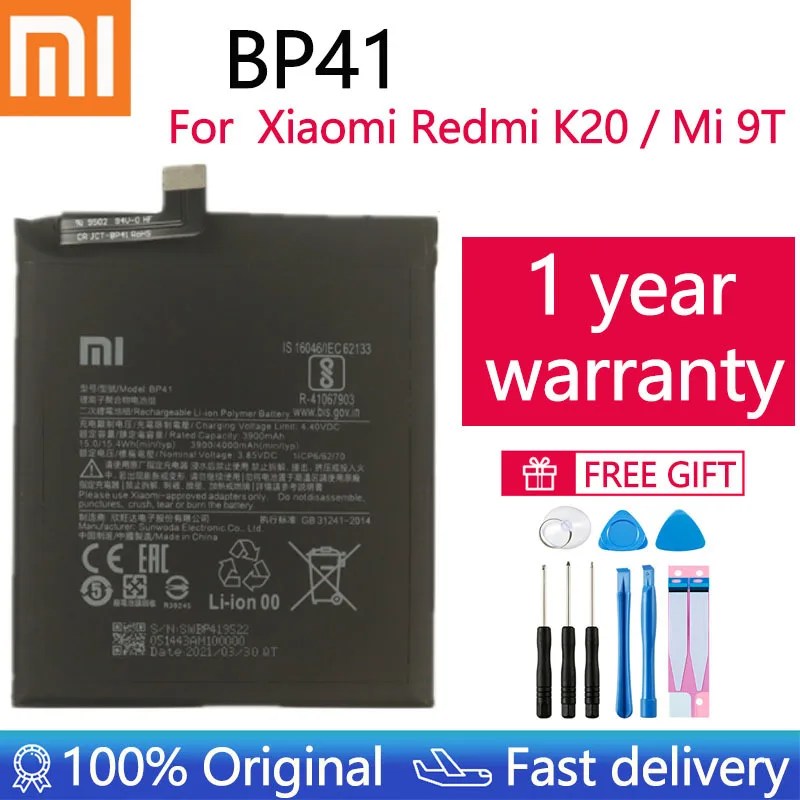 

Оригинальный аккумулятор Xiao mi 100% BP41 4000 мАч для Xiaomi Redmi K20 Pro / Xiaomi Mi 9T T9 Pro BP41, сменные батареи + Инструменты