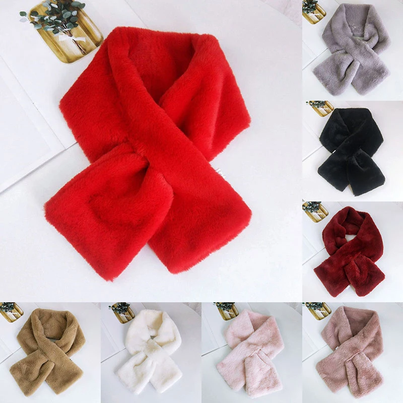 

Fake Fur Collar Scarf Women Keep Warm Thickening Fur Scarf Cross Scarf Solid Color Bib Scarf Soft Comfortable Neckerchief