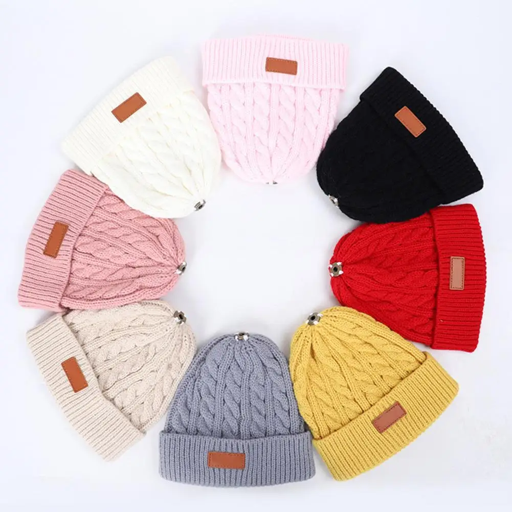 

Модная детская вязаная шапка унисекс с помпоном на осень и зиму, теплые плотные шапки