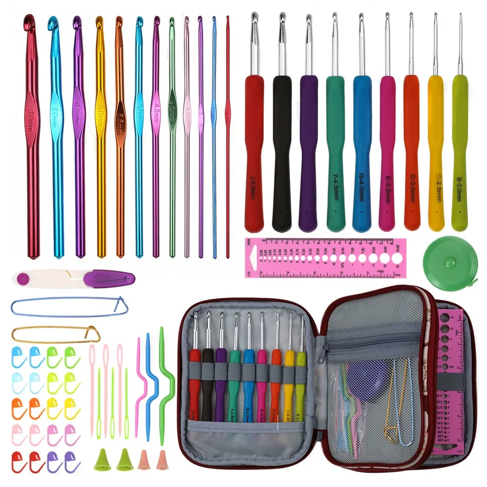 

Household DIY Needle Arts Craft Crochet Hook Set Stitches Knitting Craft Case Markers Scissors Thimble Sewing Accessories