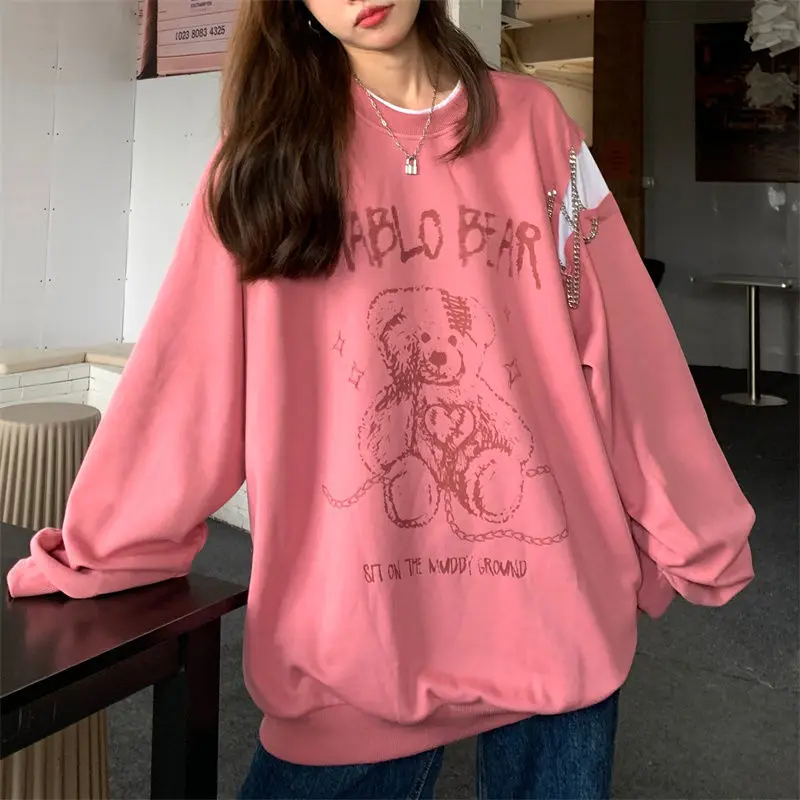 

Women Fashion Animal Cute Pink Gray Students Streetwear Kawaii Female Girls Autumn Fashion Women Korea Casual Spring Sweatshirts