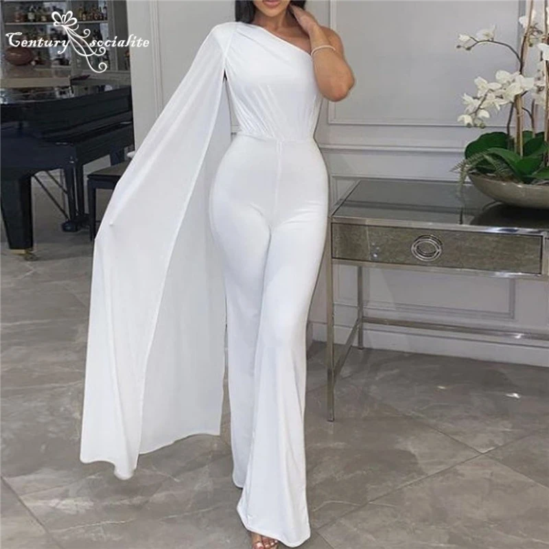 

One Shoulder Bridal Jumpsuits Wedding Dresses 2021 with Cape Simple Bride Reception Jumpsuit Women Pant Suits Robe De Mariee
