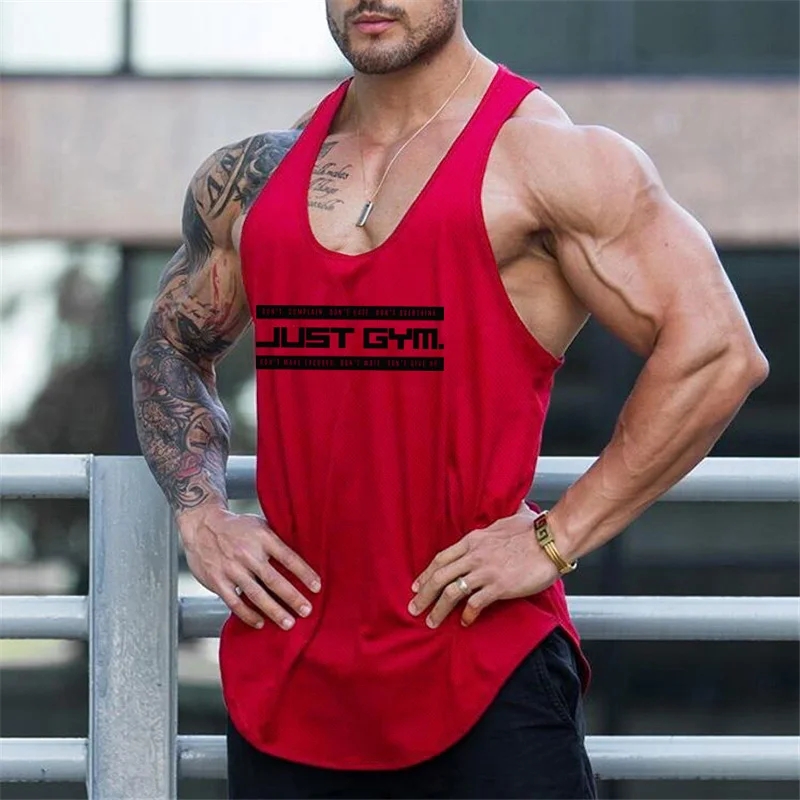 Бренд Just Gym одежда для фитнеса мужская Стрингер майка сетка дышащая Бодибилдинг