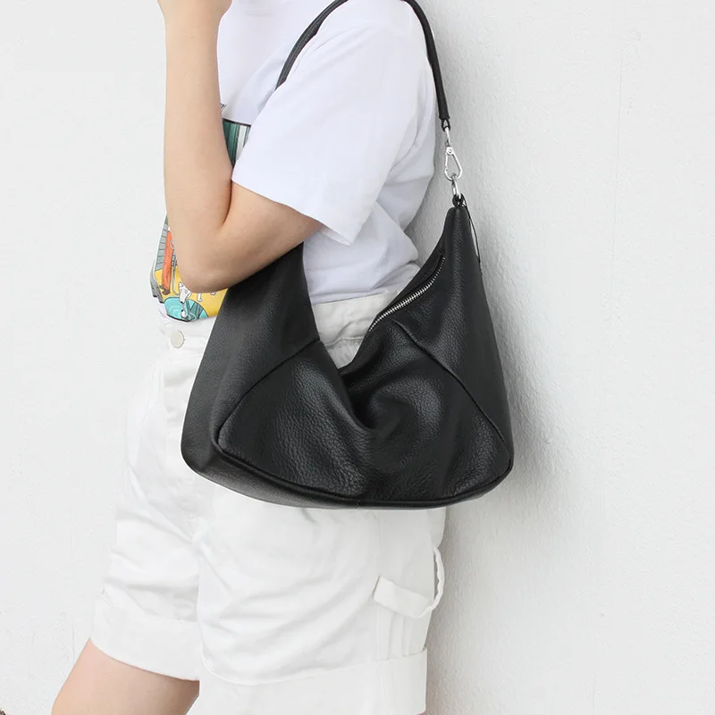 

Casual Soft Genuine Leather Women Shoulder Bags Large Daily Top layer cowhide Female Messenger Bag Quality Designer Handbags