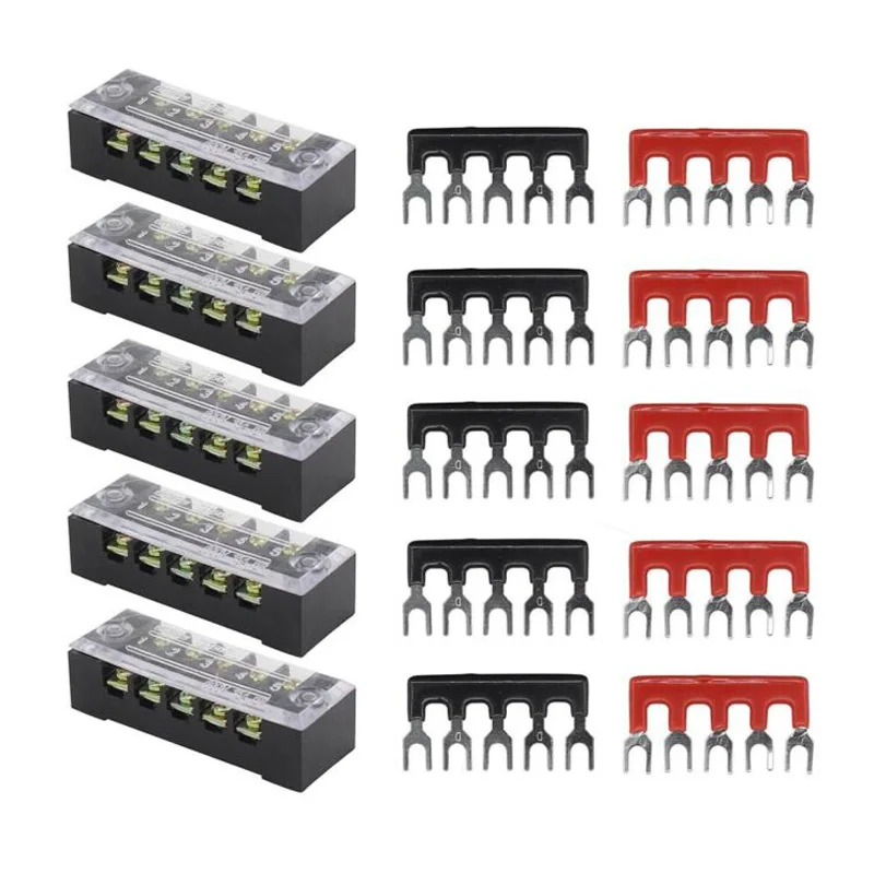

5 X 5 Position 15A 600V Barrier Dual Row Terminal Block / Strip With Cover