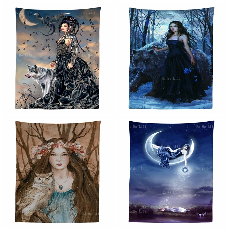 

The Goddess Series Greek Athena Sacred Owl Beauty And Beast Grizzly Bear Gothic Wolf Dragon And Mistress Tapestry By Ho Me Lili