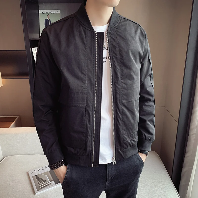 

Spring Men Autumn New Fashion Short Casual Overcoats Men's Slim Baseball Jackets Male Solid Color Zipper Thin Coats O59