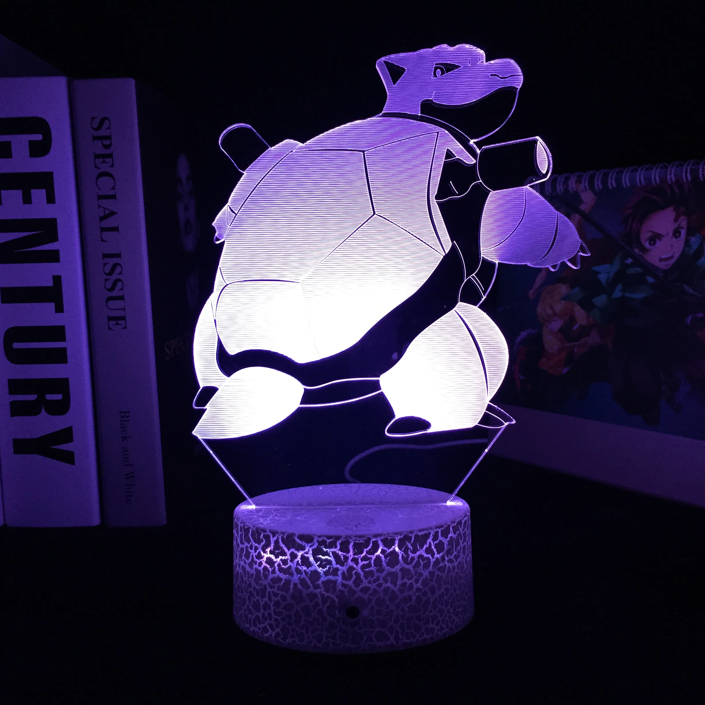 

Вертикальная светодиодная 3d-лампа в виде черепахи, с белым треснутым основанием, USB-зарядка, 7 цветов, с пультом дистанционного управления