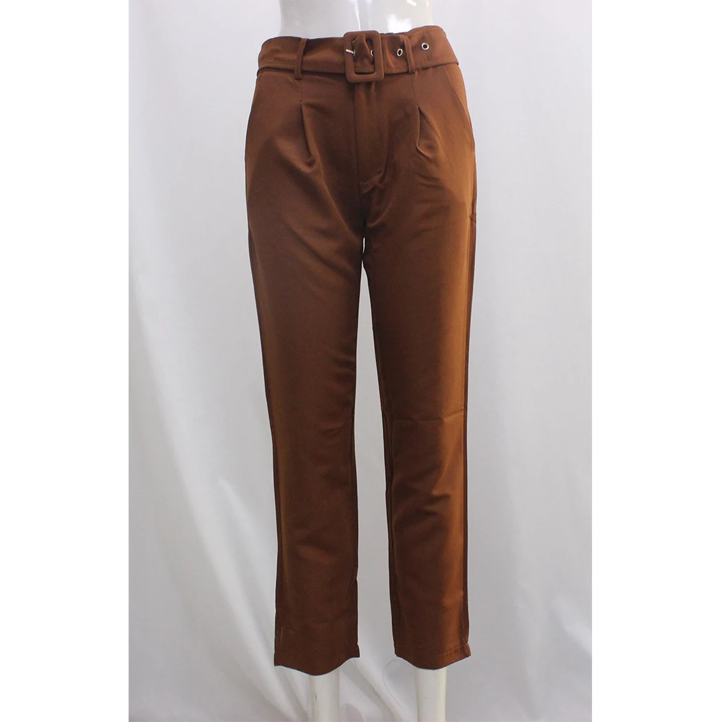 Autumn Office Women Long Pants With Belt Casual Straight Trousers High Waist Ankle-Length Pockets OL Style | Женская одежда