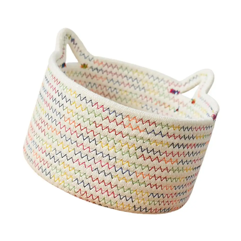 

Hand-Woven Laundry Baskets Cat Ears Children's Toy Boxes Desktop Storage Bags Sturdy Versatile For Closets Living Rooms Baby