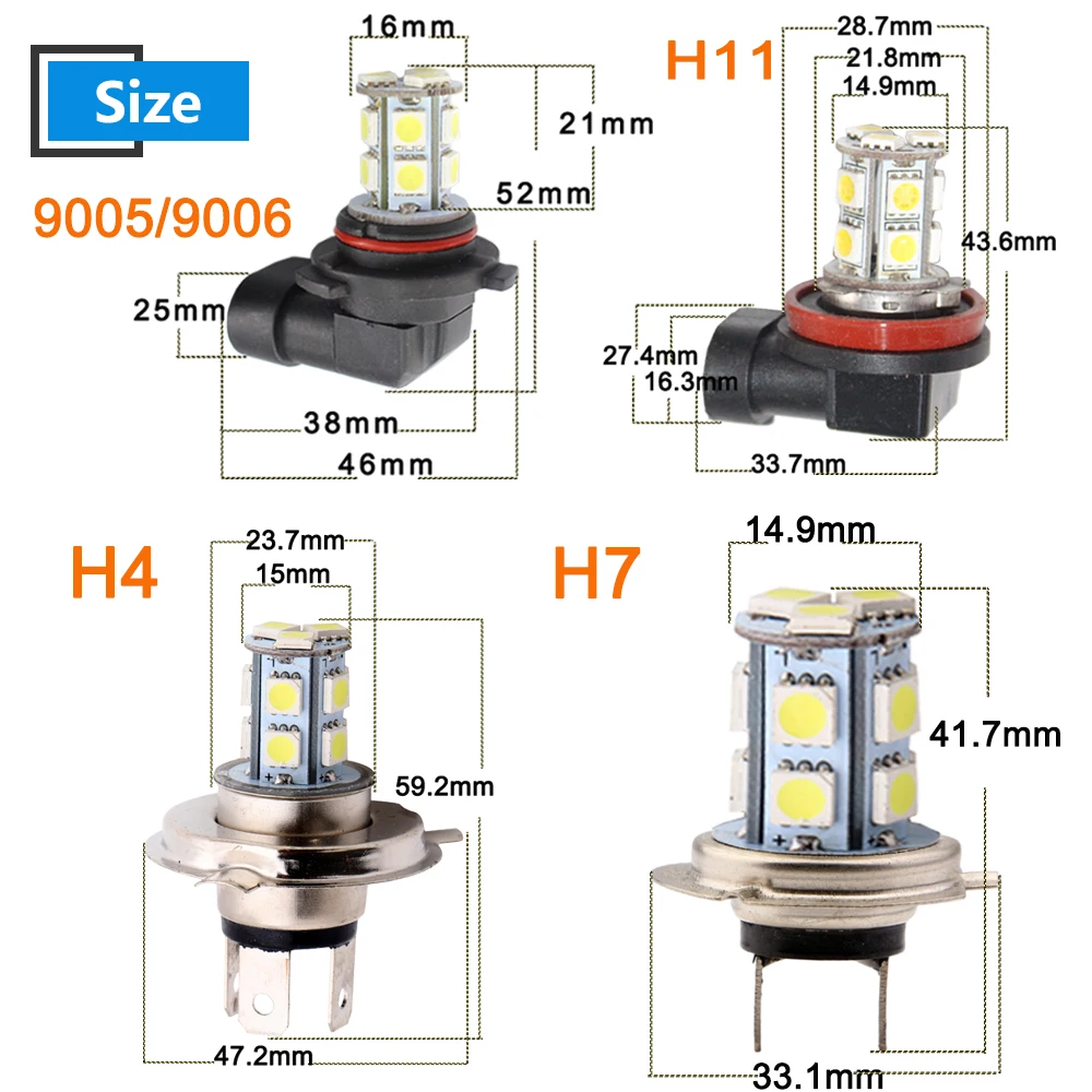 12V H4 5050 13 SMD светодиодный 160LM 8000K 9005 9006 H1 H7 автомобильный внешний головной светильник автомобильная лампа сигнальный противотуманный светильник белый автомобильный Стайлинг