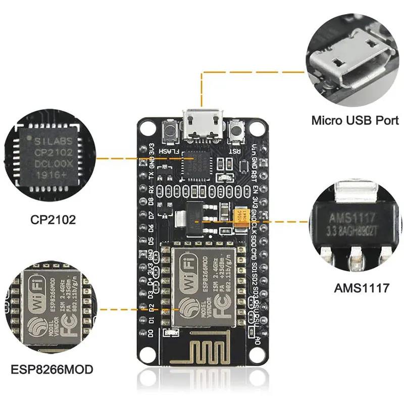 5 шт. подходит для NodeMcu Lua WIFI IoT Development Board ESP8266 серийный Wifi модуль Интернет |