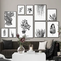 minimalism black white plant leaf wall art canvas painting nordic posters and prints wall pictures for living room home decor