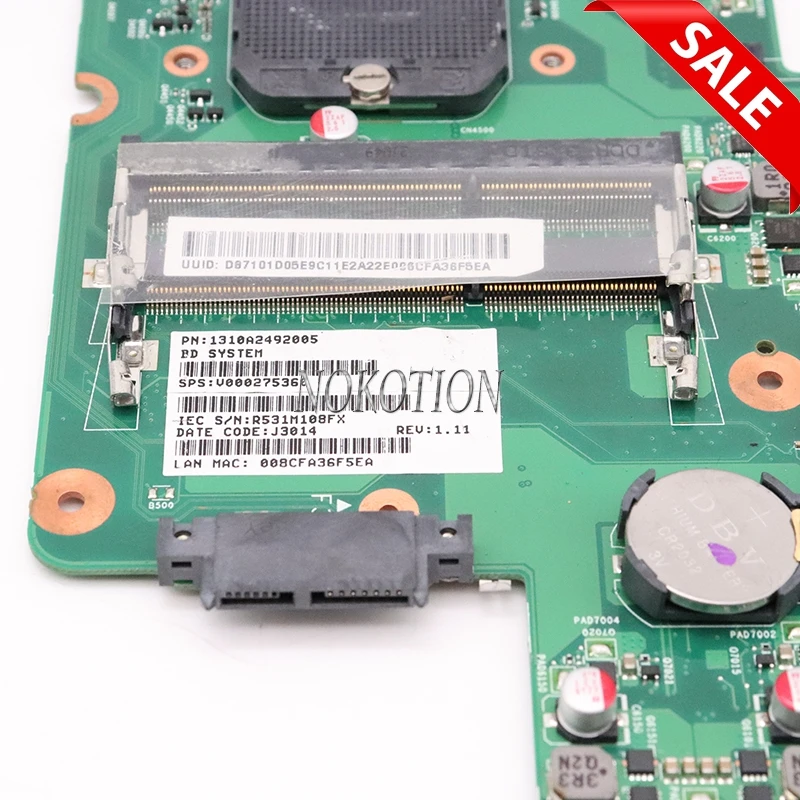 NOKOTION для Toshiba Satellite C850D C855D материнская плата ноутбука FS1 HD 7520G DDR3 1310A2492002 SPS V000275280 |