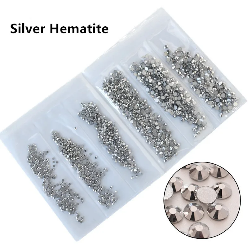 Silver Hematite 40 цветов, смешанные размеры кристально чистый AB горячей фиксации, плоская задняя часть, стразы для дизайна ногтей Стразы для 3D нейл-арта украшения Блеск - Цвет: Silver Hematite