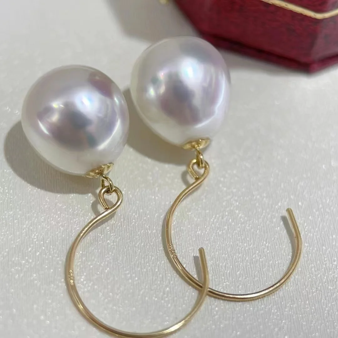

18K Gold Vintage Drop Earrings 2021 Trend 10-11mm Nearly Round White Seawater Pearl Less Flaw Fine Jewelry For Women AAA