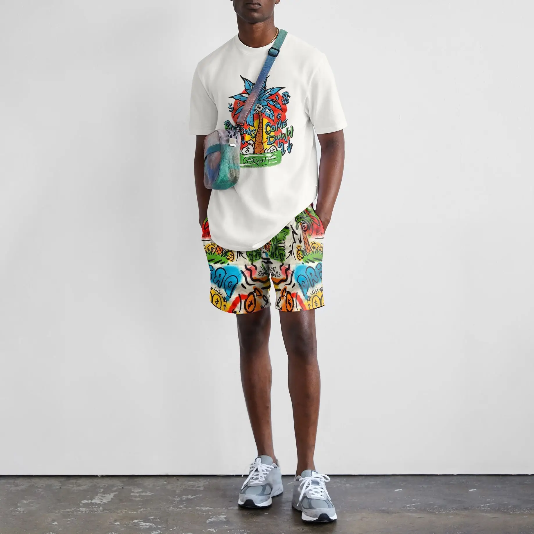 

2021 hot-selling printed suit men's relaxed leisure two-piece fashion suit summer